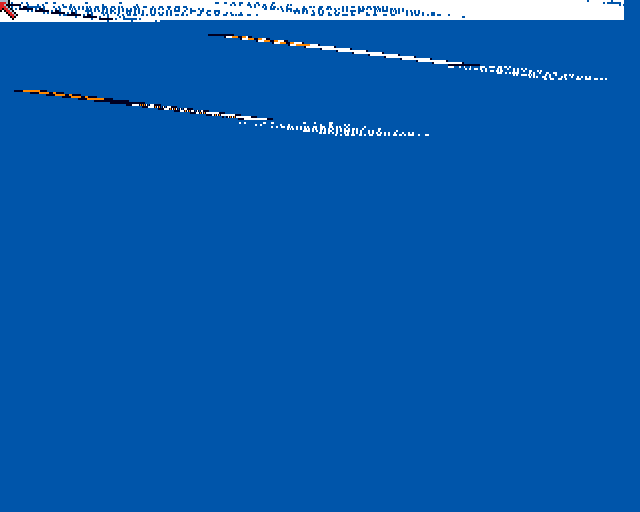 The first Workbench render: recognisable text and icons smeared into diagonal streaks across the blue screen