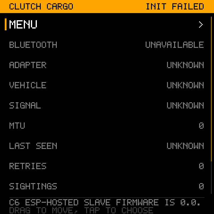 The panel refusing to start because the C6 firmware is too old. A framebuffer capture pulled off the running P4 over USB.