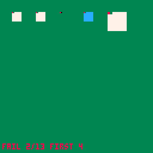 The sprite corpus cart on the host runner: flips fail while transparency and palettes pass - host runner output, scaled 4x