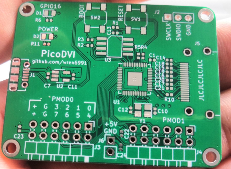 The Feather RP2040 DVI used as Rusty Nail's HDMI co-processor