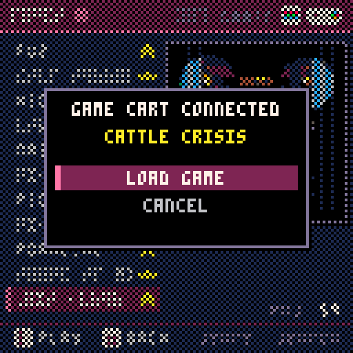 Capture from the running console: the cartridge dock dialog over the launcher