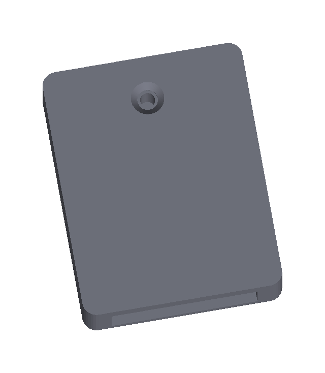 Render of the shell's back: flat face, one countersunk screw, the dock mouth along the bottom edge