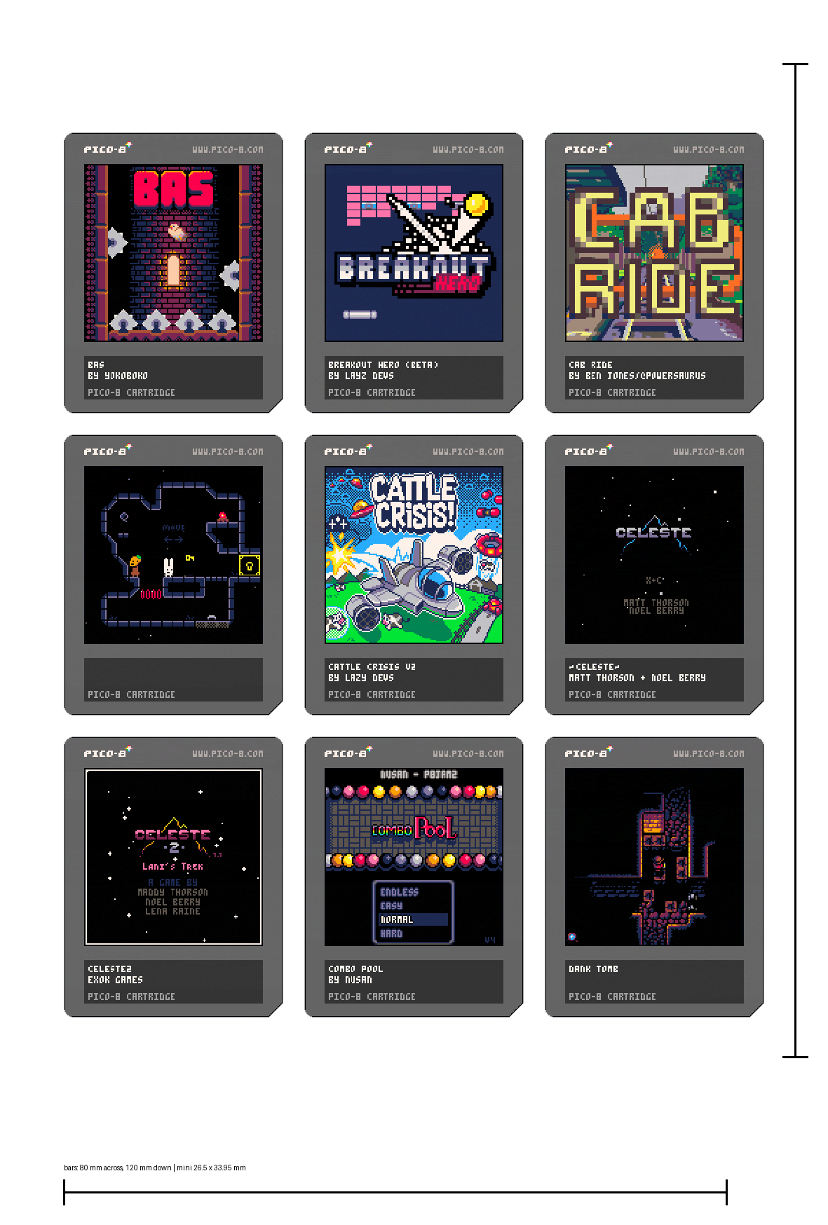 A sticker sheet: nine cartridge labels with cut guides and calibration bars
