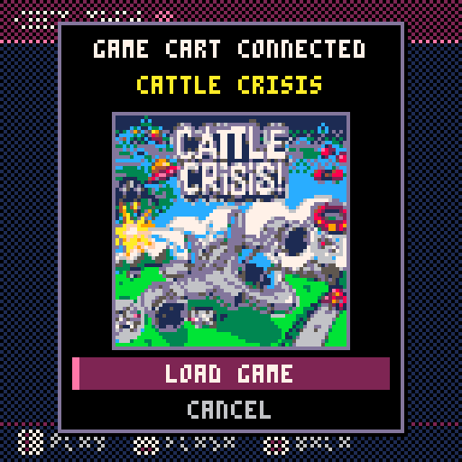 Capture: the game cart connected dialog with Cattle Crisis box art
