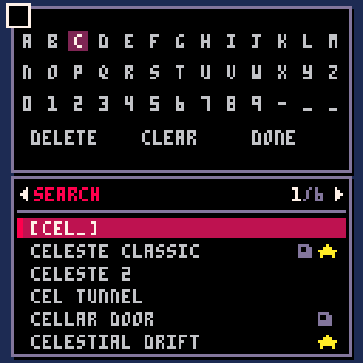 Typing on the search tab: the keyboard card above, the live rows below (re-render)